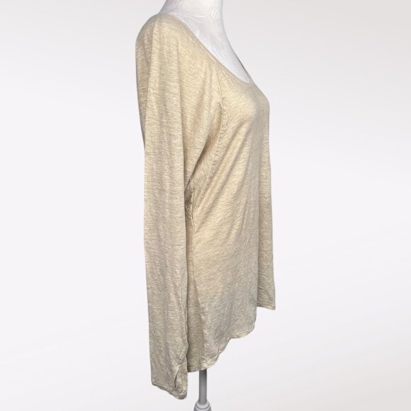 Athleta Shiva Shimmer Linen Long Sleeve Top Oatmeal Heather Small - Picture 6 of 10
